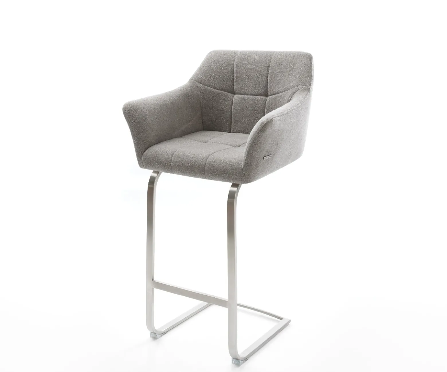 BarstuhlYulo-Flex Strukturstoff Soft Grau Freischwinger Flach Edelstahl Silberfarben Sofort versandfertig