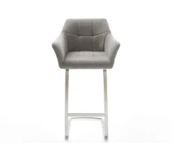 BarstuhlYulo-Flex Strukturstoff Soft Grau Freischwinger Flach Edelstahl Silberfarben Sofort versandfertig