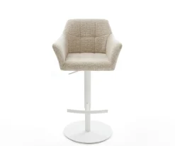 BarstuhlYulo-Flex Webstoff Soft Beige Drehfuß höhenverstellbar Metall Weiß Sofort versandfertig