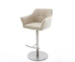 BarstuhlYulo-Flex Webstoff Soft Beige Drehfuß höhenverstellbar Edelstahl Silberfarben Sofort versandfertig