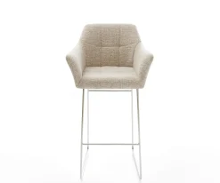 BarstuhlYulo-Flex Webstoff Soft Beige Kufengestell Edelstahl Silberfarben Sofort versandfertig