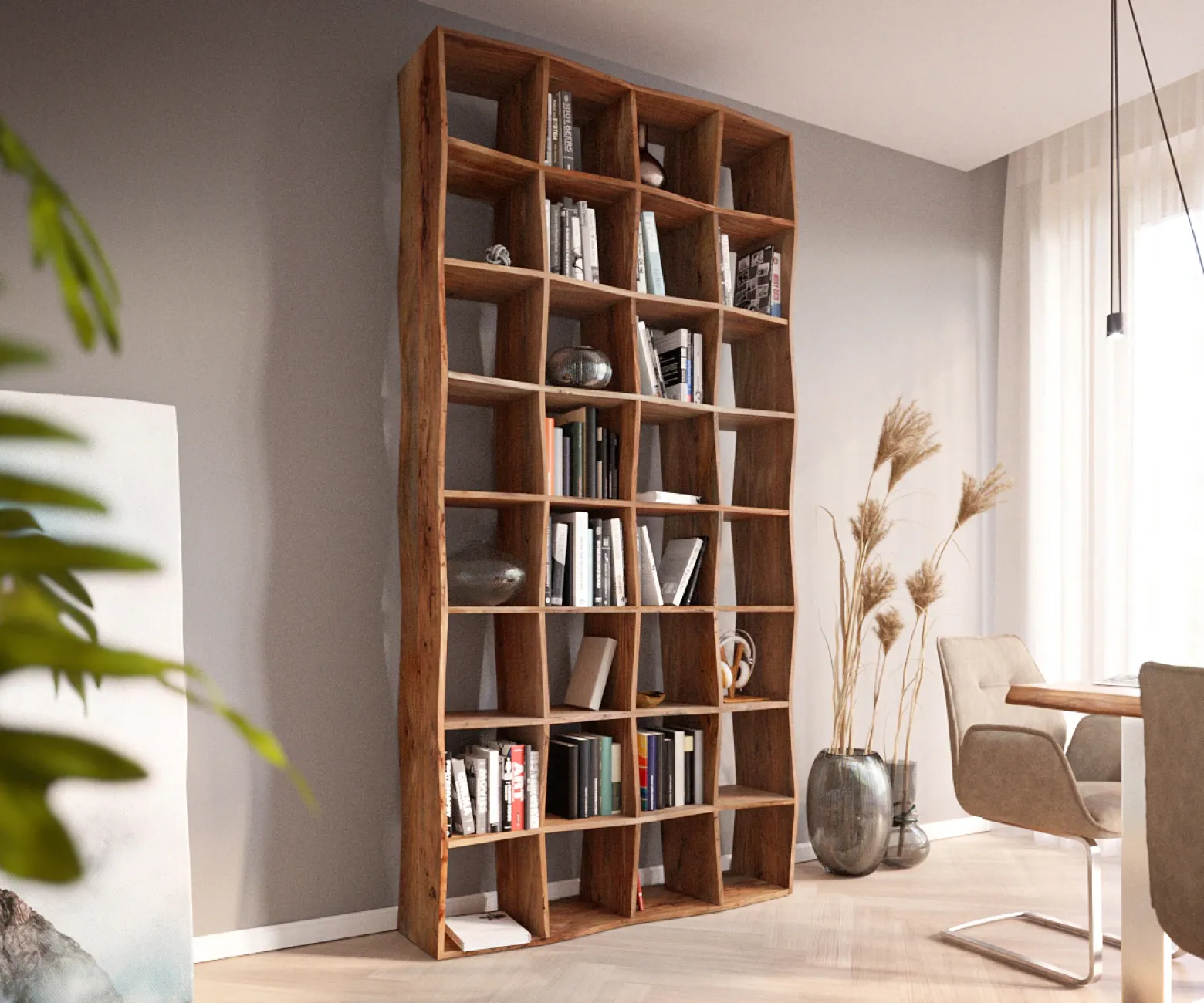 BücherregalLive-Edge 240x120 cm Akazie Natur Massivholz Sofort versandfertig