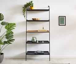 BücherregalMikkusu 80x185 cm Bambus Natur Mango Schwarz 5 Ablagen Metall Schwarz Versandfertig ca. 05.11.26