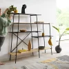BücherregalMikkusu 185x160 cm Bambus Natur Mango Schwarz 5 Ablagen Metall Schwarz Versandfertig ca. 06.11.26