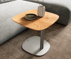 BeistelltischEdge Boot 50x50 cm Eiche Natur Schweizer Kante Eleny Edelstahl gebürstet Sofort versandfertig