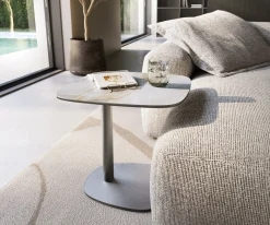 BeistelltischEdge Boot 50x50 cm Keramik Onyx Pearl Eleny Edelstahl gebürstet Sofort versandfertig