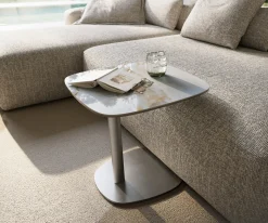 BeistelltischEdge Boot 50x50 cm Keramik Onyx Pearl Eleny Edelstahl gebürstet Sofort versandfertig