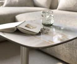 BeistelltischEdge Boot 50x50 cm Keramik Onyx Pearl Eleny Edelstahl gebürstet Sofort versandfertig