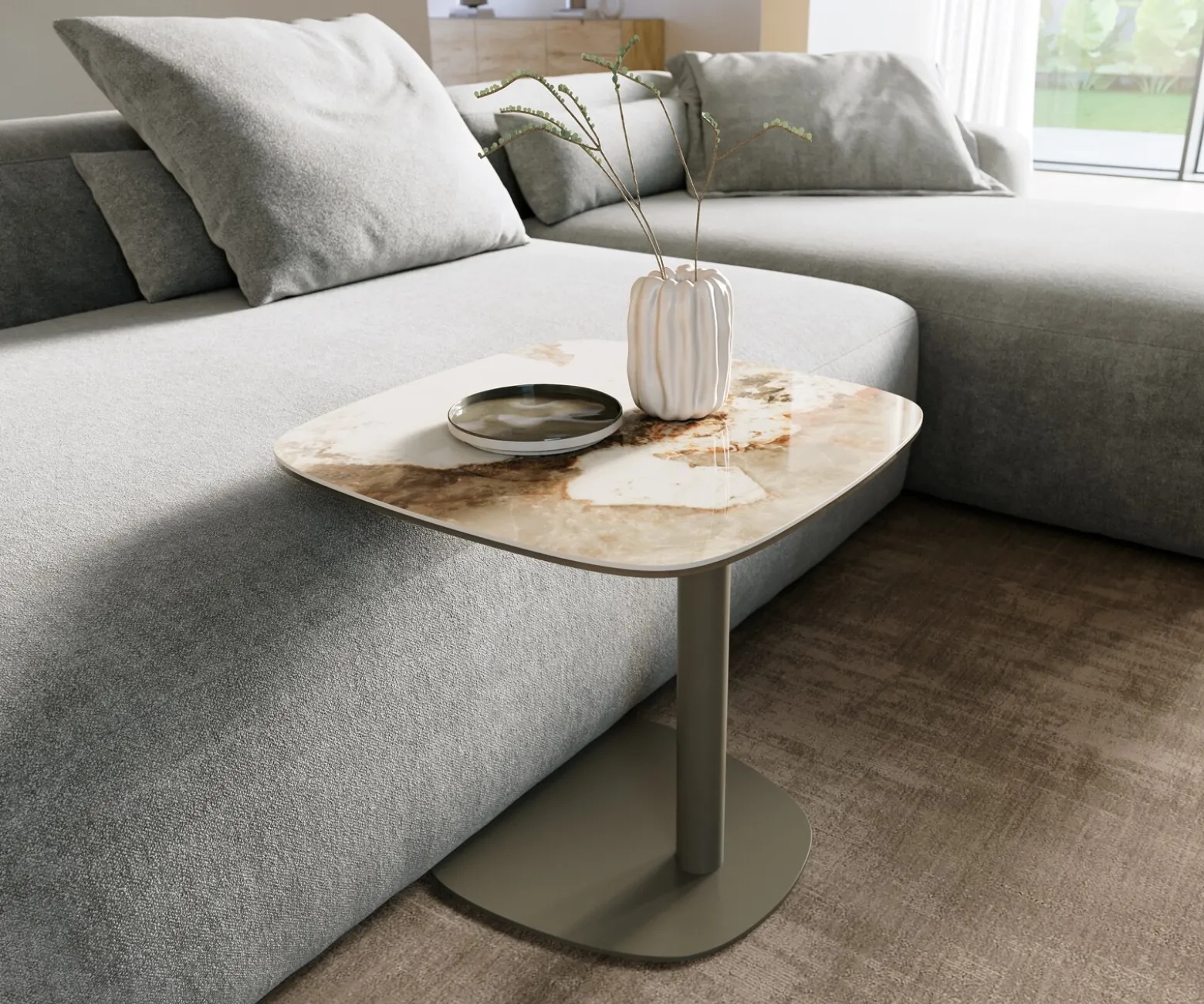 BeistelltischEdge Boot 50x50 cm Keramik Minas Melange Eleny Metall Effektfinish Titan Sofort versandfertig