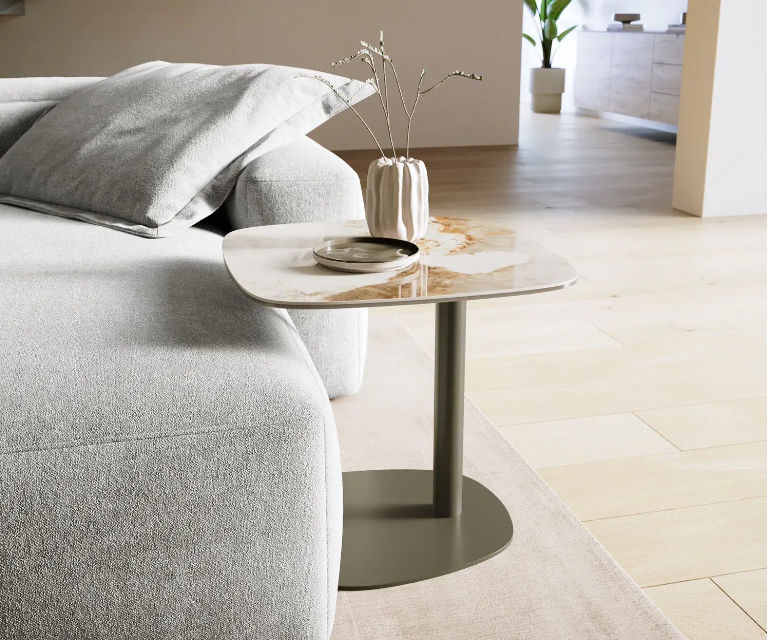 BeistelltischEdge Boot 50x50 cm Keramik Minas Melange Eleny Metall Effektfinish Titan Sofort versandfertig