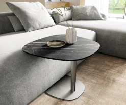 BeistelltischEdge Boot 60x60 cm Keramik Laminam® Noir Desir Braun Eleny Edelstahl gebürstet Sofort versandfertig