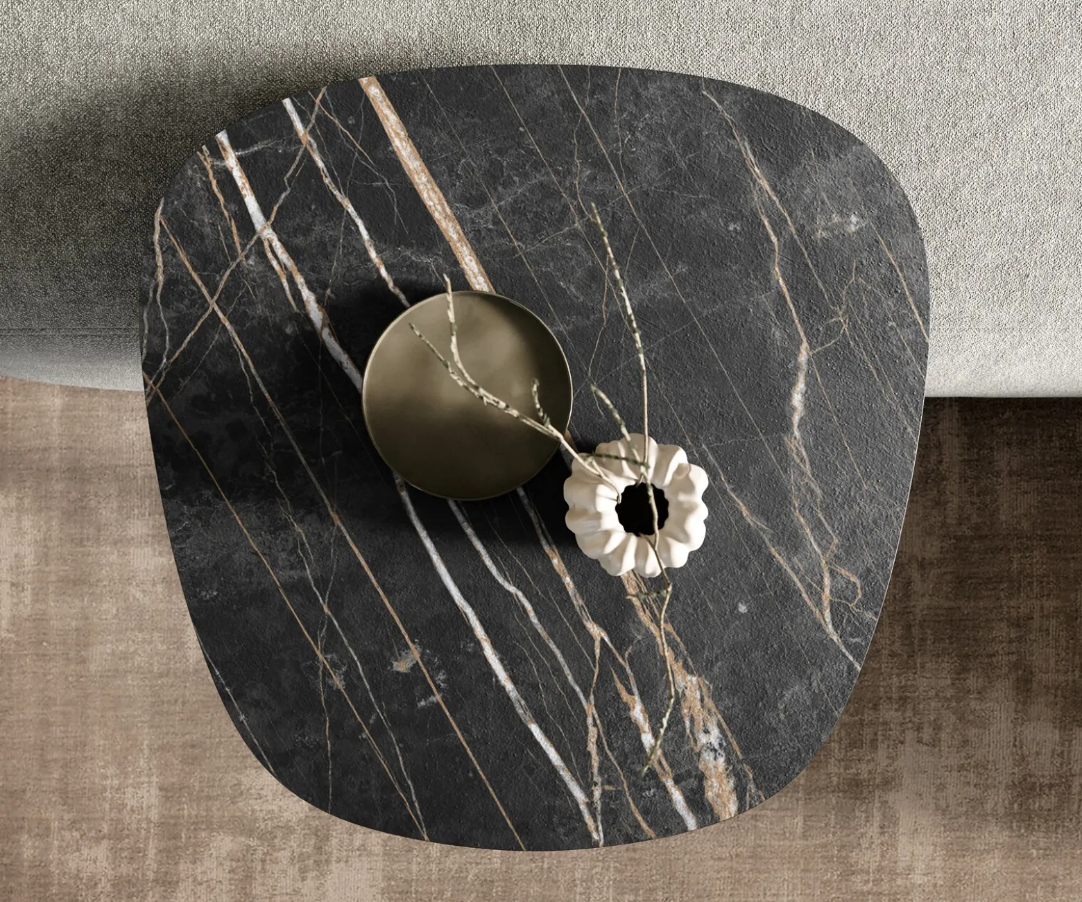 BeistelltischEdge Boot 60x60 cm Keramik Laminam® Noir Desir Braun Eleny Edelstahl gebürstet Sofort versandfertig