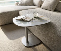 BeistelltischEdge Boot 60x60 cm Keramik Onyx Pearl Eleny Edelstahl gebürstet Sofort versandfertig