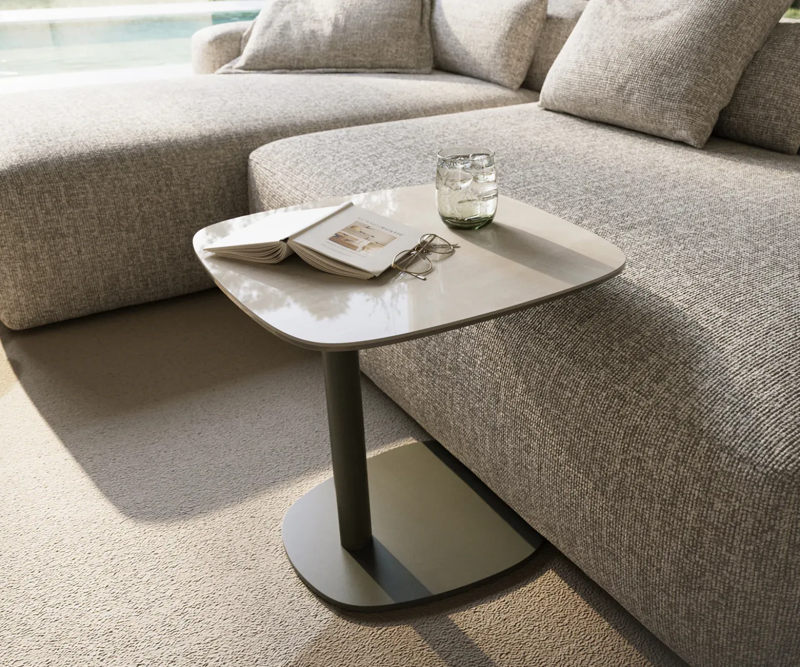 BeistelltischEdge Boot 50x50 cm Keramik Onyx Champagne Eleny Metall Effektfinish Titan Versandfertig ca. 16.10.26
