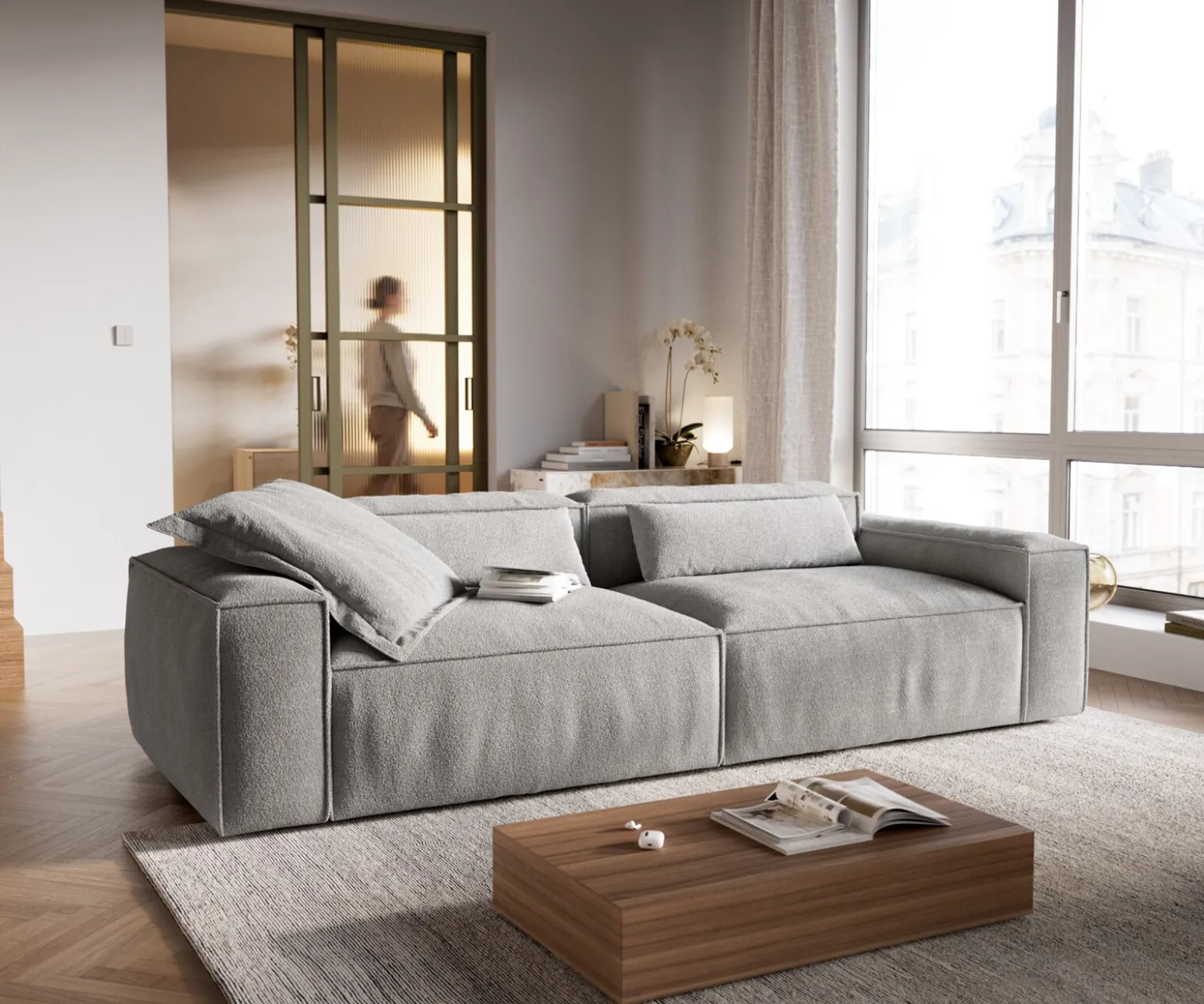 Big-SofaFreestyle Cozy 280x110 cm Strukturstoff Soft Grau Versandfertig ca. 16.10.26