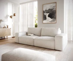 Big-SofaLanzo 230x95 cm Bouclé Creme-Weiß mit Hocker Sofort versandfertig