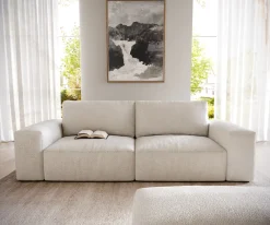 Big-SofaLanzo 230x95 cm Bouclé Creme-Weiß mit Hocker Sofort versandfertig