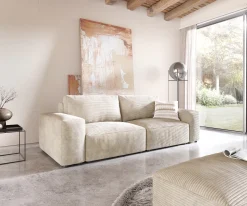 Big-SofaLanzo 230x95 cm Cord Beige mit Hocker Sofort versandfertig