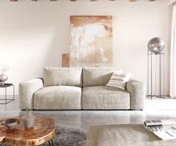 Big-SofaLanzo 230x95 cm Cord Beige mit Hocker Sofort versandfertig