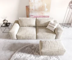Big-SofaLanzo 230x95 cm Cord Beige mit Hocker Sofort versandfertig