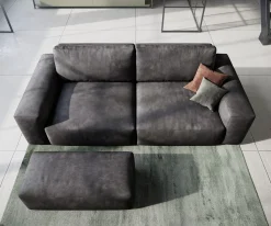 Big-SofaLanzo 230x95 cm Lederimitat Vintage Anthrazit mit Hocker Sofort versandfertig