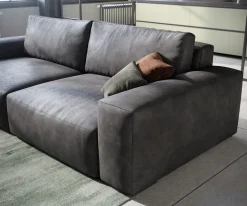 Big-SofaLanzo 230x95 cm Lederimitat Vintage Anthrazit mit Hocker Sofort versandfertig