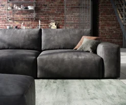 Big-SofaLanzo 230x95 cm Lederimitat Vintage Anthrazit mit Hocker Sofort versandfertig