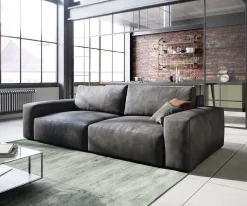 Big-SofaLanzo 230x95 cm Lederimitat Vintage Anthrazit Sofort versandfertig