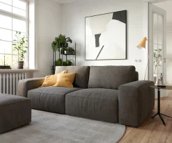Big-SofaLanzo 230x95 cm Mikrofaser Khakibraun mit Hocker Sofort versandfertig