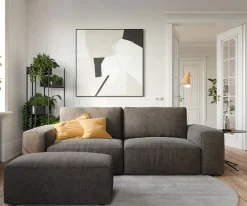 Big-SofaLanzo 230x95 cm Mikrofaser Khakibraun mit Hocker Sofort versandfertig