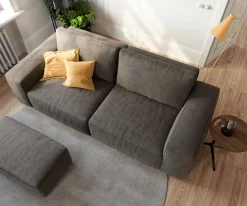 Big-SofaLanzo 230x95 cm Mikrofaser Khakibraun mit Hocker Sofort versandfertig