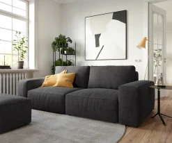 Big-SofaLanzo 230x95 cm Mikrofaser Schwarz mit Hocker Sofort versandfertig