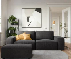 Big-SofaLanzo 230x95 cm Mikrofaser Schwarz mit Hocker Sofort versandfertig
