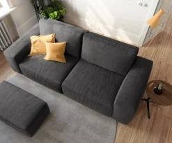 Big-SofaLanzo 230x95 cm Mikrofaser Schwarz mit Hocker Sofort versandfertig