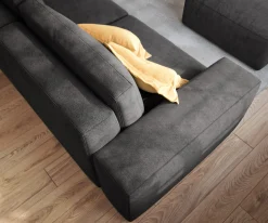 Big-SofaLanzo 230x95 cm Mikrofaser Schwarz mit Hocker Sofort versandfertig