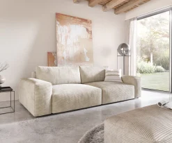 Big-SofaLanzo XL 270x130 cm Cord Beige mit Hocker Sofort versandfertig