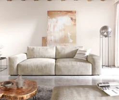 Big-SofaLanzo XL 270x130 cm Cord Beige mit Hocker Sofort versandfertig