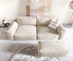 Big-SofaLanzo XL 270x130 cm Cord Beige mit Hocker Sofort versandfertig