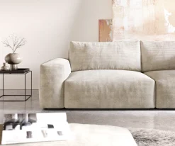 Big-SofaLanzo XL 270x130 cm Cord Beige mit Hocker Sofort versandfertig