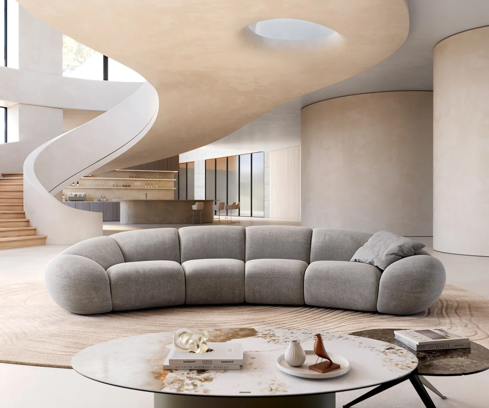 Big-SofaLunna 360x175 cm Strukturstoff Soft Grau 2 Kissen Sofort versandfertig
