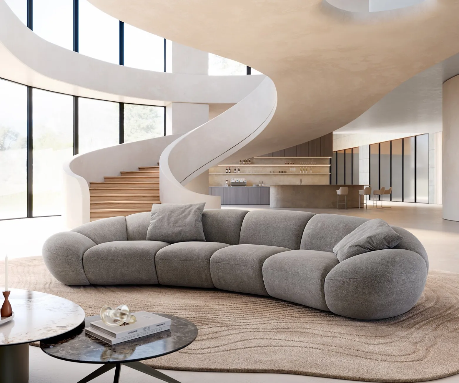 Big-SofaLunna 360x175 cm Strukturstoff Soft Grau 2 Kissen Sofort versandfertig