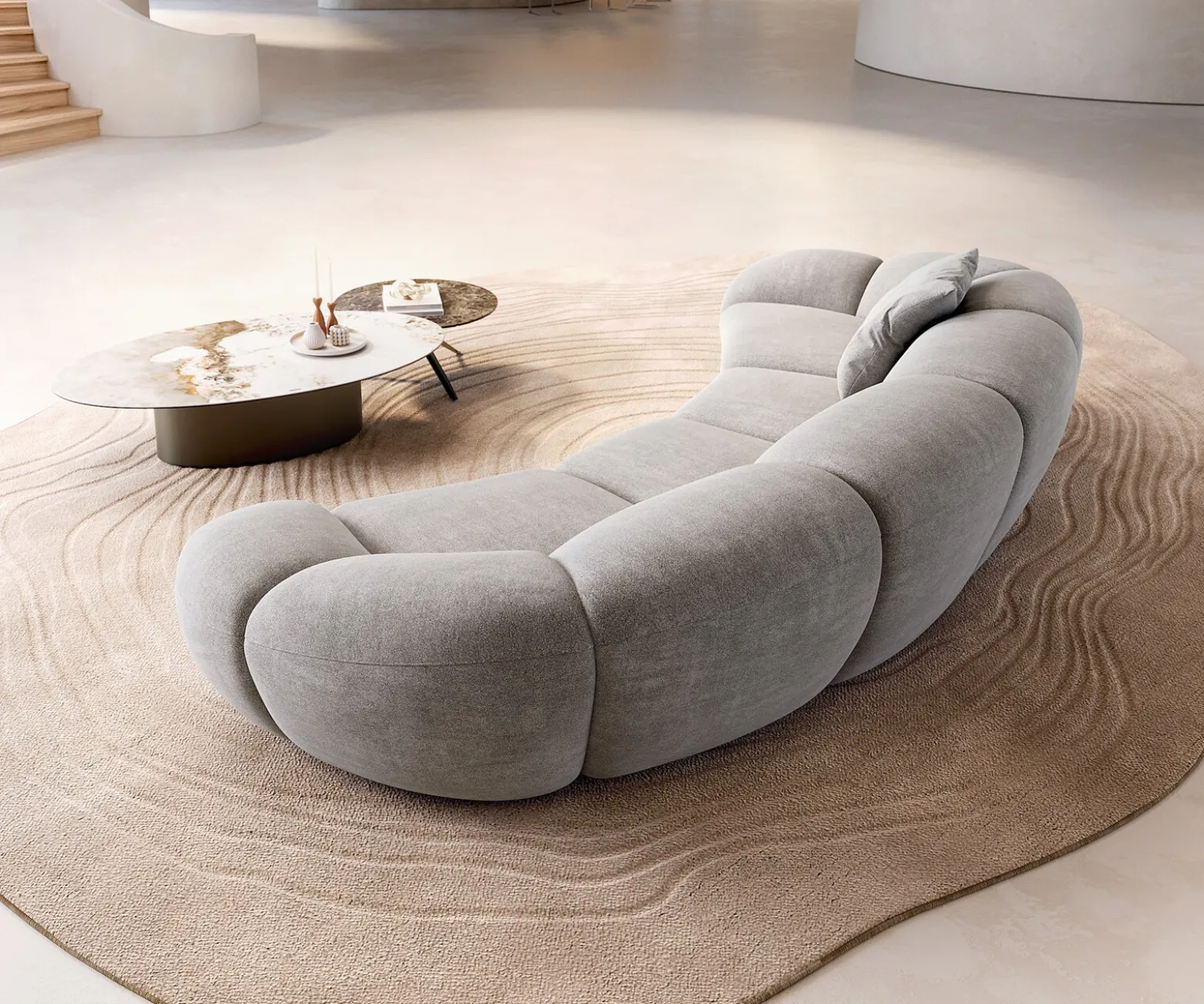 Big-SofaLunna 360x175 cm Strukturstoff Soft Grau 2 Kissen Sofort versandfertig