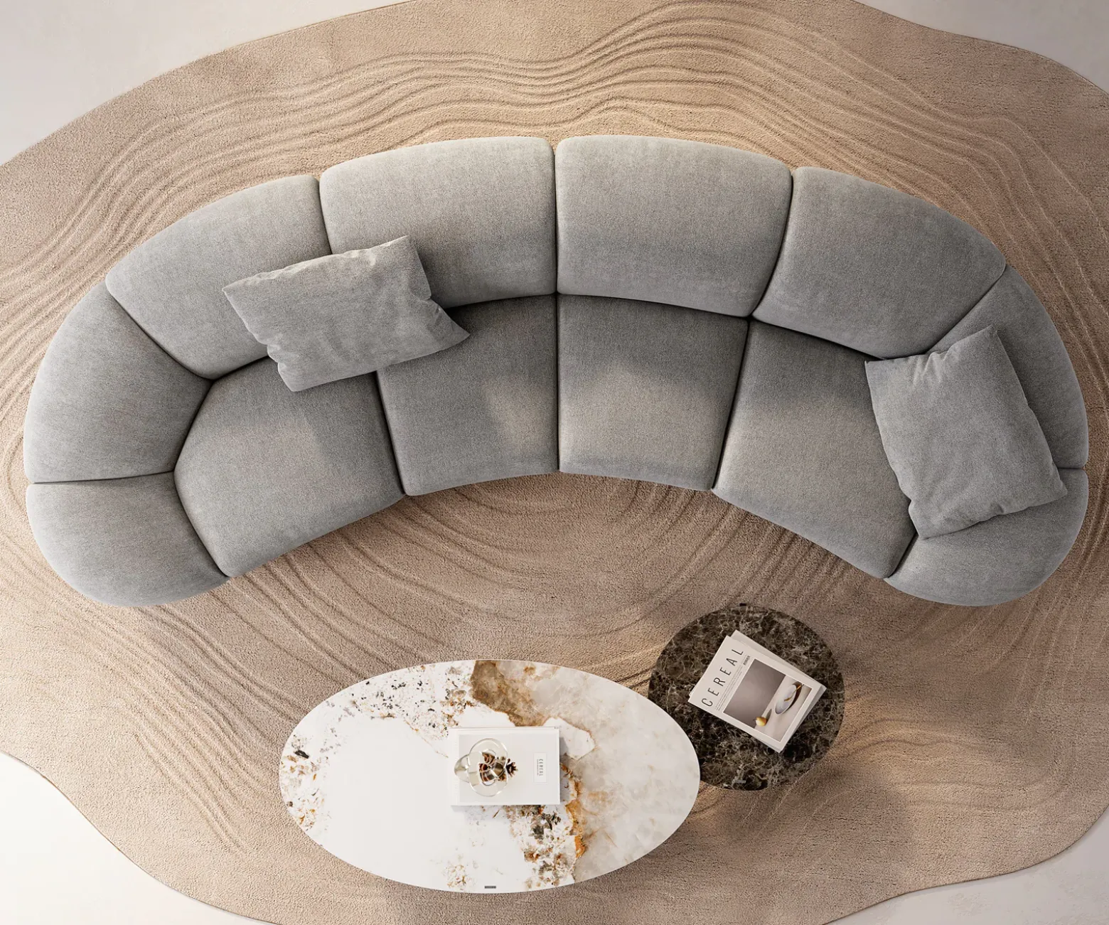 Big-SofaLunna 360x175 cm Strukturstoff Soft Grau 2 Kissen Sofort versandfertig