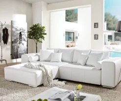 Big-SofaMarbeya 290x110 cm Weiss mit Schlaffunktion Sofort versandfertig