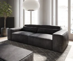 Big-SofaSirpio 230x95 cm Lederimitat Vintage Anthrazitmit Hocker Sofort versandfertig