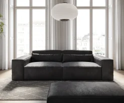 Big-SofaSirpio 230x95 cm Lederimitat Vintage Anthrazitmit Hocker Sofort versandfertig