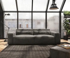 Big-SofaSirpio 230x95 cm Mikrofaser Khakibraun mit Hocker Sofort versandfertig