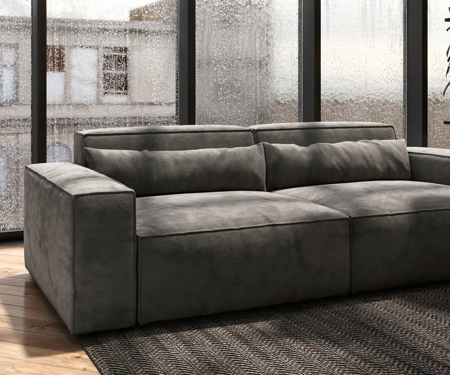 Big-SofaSirpio 230x95 cm Mikrofaser Khakibraun mit Hocker Sofort versandfertig