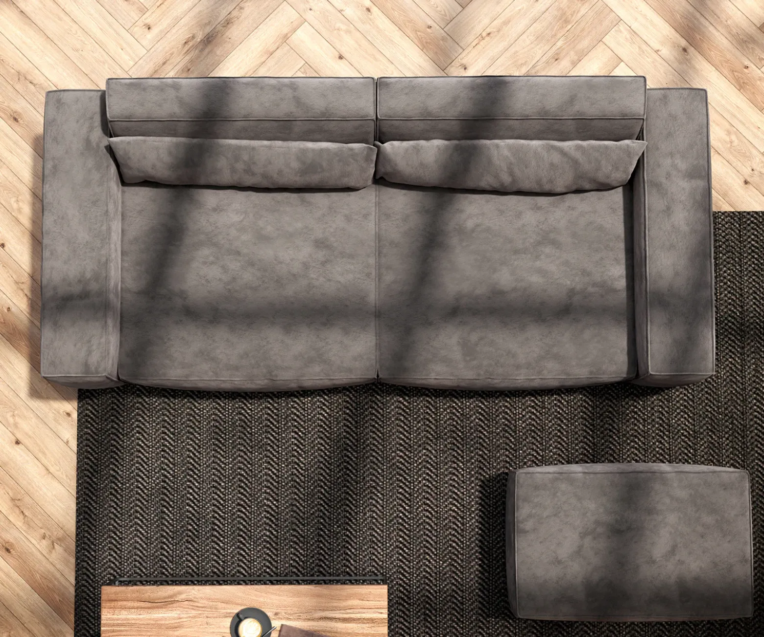 Big-SofaSirpio 230x95 cm Mikrofaser Khakibraun mit Hocker Sofort versandfertig