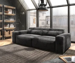 Big-SofaSirpio 230x95 cm Mikrofaser Schwarz mit Hocker Sofort versandfertig